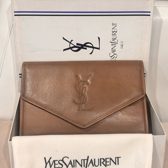 Yves Saint Laurent Vintage Brown Large Leather Envelope Clutch FULL INCLUSION - Picture 2 of 16